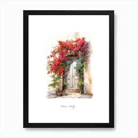 Rome, Italy   Mediterranean Doors Watercolour Painting 3 Poster Art Print