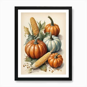 Holiday Illustration With Pumpkins, Corn, And Vegetables (5) Art Print
