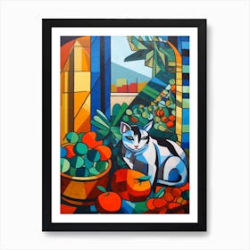 Stock With A Cat 1 Cubism Picasso Style Art Print