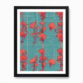 Flowers On A Blue Background Art Print