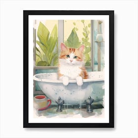 Turkish Cat In Bathtub Botanical Bathroom 6 Art Print