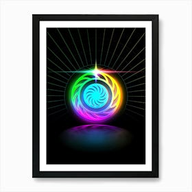 Neon Geometric Glyph in Candy Blue and Pink with Rainbow Sparkle on Black n.0370 Art Print
