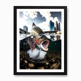 Muskie Fish Jumping Out Of The Water Art Print