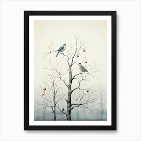 Birds Perching In A Tree Winter 6 Art Print