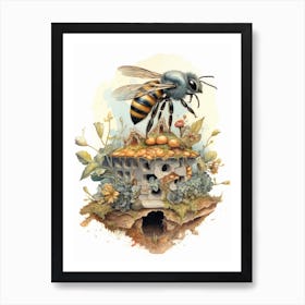Ashy Mining Bee Beehive Watercolour Illustration 1 Art Print