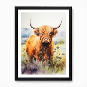 Smudged Highland Cow Watercolour Painting Art Print