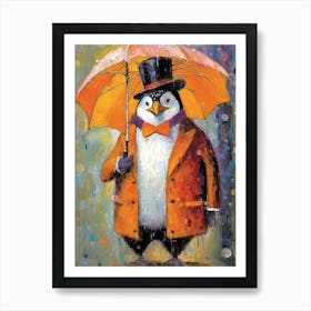 Fashionable Penguin With Umbrella Art Print