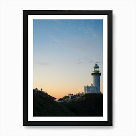 Lighthouse At Dusk With Blue And Orange Tones, Portrait Picture Perfect Of Phone Wallpaper And Lounge Room Photos Art Print