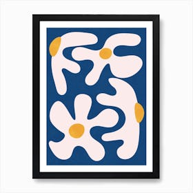 Abstract Flowers Blue White Art Print