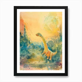 Dinosaur Storybook Pastel Watercolour Painting 3 Art Print