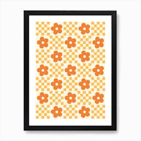 Orange Flowers on Checker Art Print