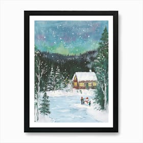 House in the Forest. Whimsical Christmas Acrylic Landscape Art Print