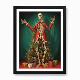 Skeleton Are Holding Hands In Front Of A Christmas Art Print