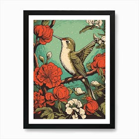 Vintage Bird Linocut Hummingbird 4 Art Print