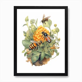 Orange Collared Leafcutter Bee Beehive Watercolour Illustration 1 Art Print