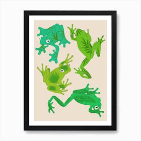 Palm leaf green frogs Art Print