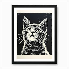 American Shorthair Linocut Blockprint 6 Art Print