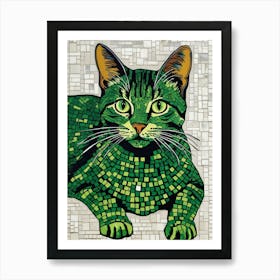 Green Cat Mosaic Art Print