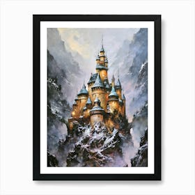 Castle In The Snow, winter, castle,a breathtaking landscape scenery,multilayer view,enchanted stunning visually,dark influenza,ink v3,oil on linen ,oil on canvas, artistic masterwork,perfect painting,soft color,inspired by wadim kashin, 2 Art Print