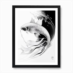Hikari Utsuri 1, Koi Fish Minimal Line Drawing Art Print