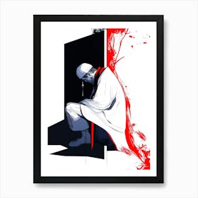 Man Kneeling In Front Of A Door Art Print