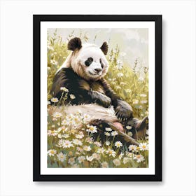 Giant Panda Resting In A Field Of Daisies Storybook Illustration 9 Art Print