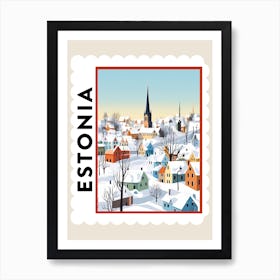 Retro Winter Stamp Poster Tallinn Estonia 1 Art Print
