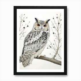 Burmese Fish Owl Drawing 4 Art Print