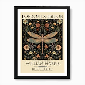 William Morris Dragonfly and floral artwork in Warm earth tones, insect and flower pattern dark academia library Botanical vintage print, living room vintage decor Floral tapestry Victorian nature art 28 Art Print