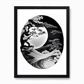 Black And White Yin and Yang 1, Japanese Ukiyo E Style Art Print