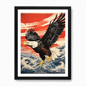 Bald Eagle, Woodblock Animal  Drawing 1 Art Print