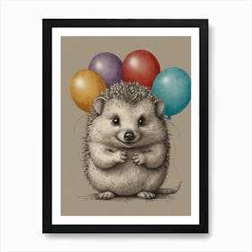 Hedgehog With Balloons 3 Art Print