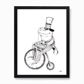 Black and White Frog on a Bike Art Print