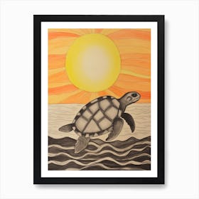 Naiive Geometric Sea Turtle Drawing Art Print