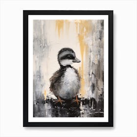 Duckling Grey Black & Yellow Gouache Painting Inspired 1 Art Print