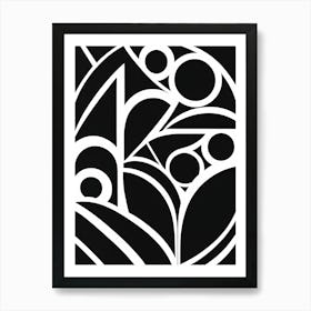 Retro Inspired Linocut Abstract Shapes Black And White Colors art, 214 1 Art Print