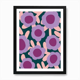 Patterned Floral Art Print Big Flowers Purple Art Print