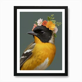 Bird With Flower Crown European Robin Art Art Print