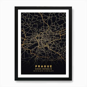 Prague Czech Republic Black And Gold Map Poster