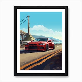 A Mitsubishi Lancer Evolution In The Pacific Coast Highway Car Illustration 3 Art Print