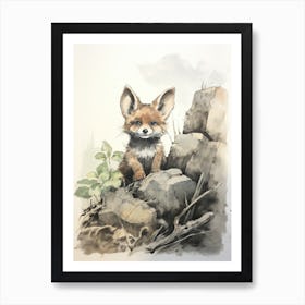 Storybook Animal Watercolour Fox 3 Art Print