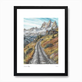 French Alps France Pencil Sketch 1 Watercolour Travel Poster Art Print