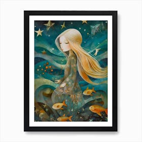 Girl In The Sea Art Print