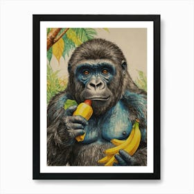 Gorilla Eating Bananas Art Print