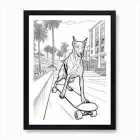 Doberman Pinscher Dog Skateboarding Line Art 3 Art Print