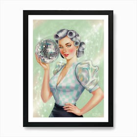 Pinup Girl With Disco Ball 1 Art Print