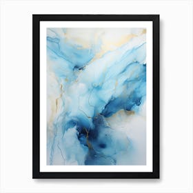 Light Blue, White, Gold Flow Asbtract Painting 2 Art Print