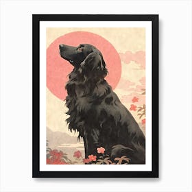 Flat-coated Retriever Watercolor Portrait Ukiyo-e Japanese Style Flatty Art Print