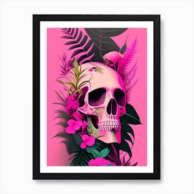 Skull With Pop Art Influences Pink Botanical Art Print