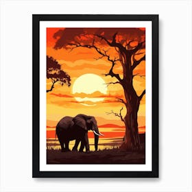 African Elephant Sunset Silhouette 1 Art Print